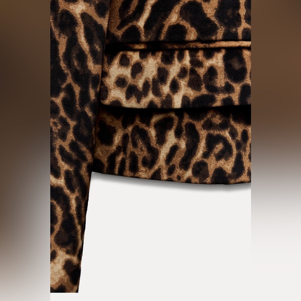 Zara brown blazer animal print velvet velour cheetah leopard suit jacket - Picture 13 of 15